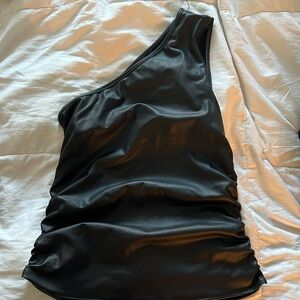 Boutique brand, black faux leather one a shoulder top, worn once